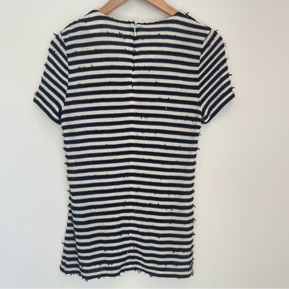 Talbots Knit Striped Short Sleeve Top w/ Sequins &‎ Fringe - Size XS - Picture 2 of 6